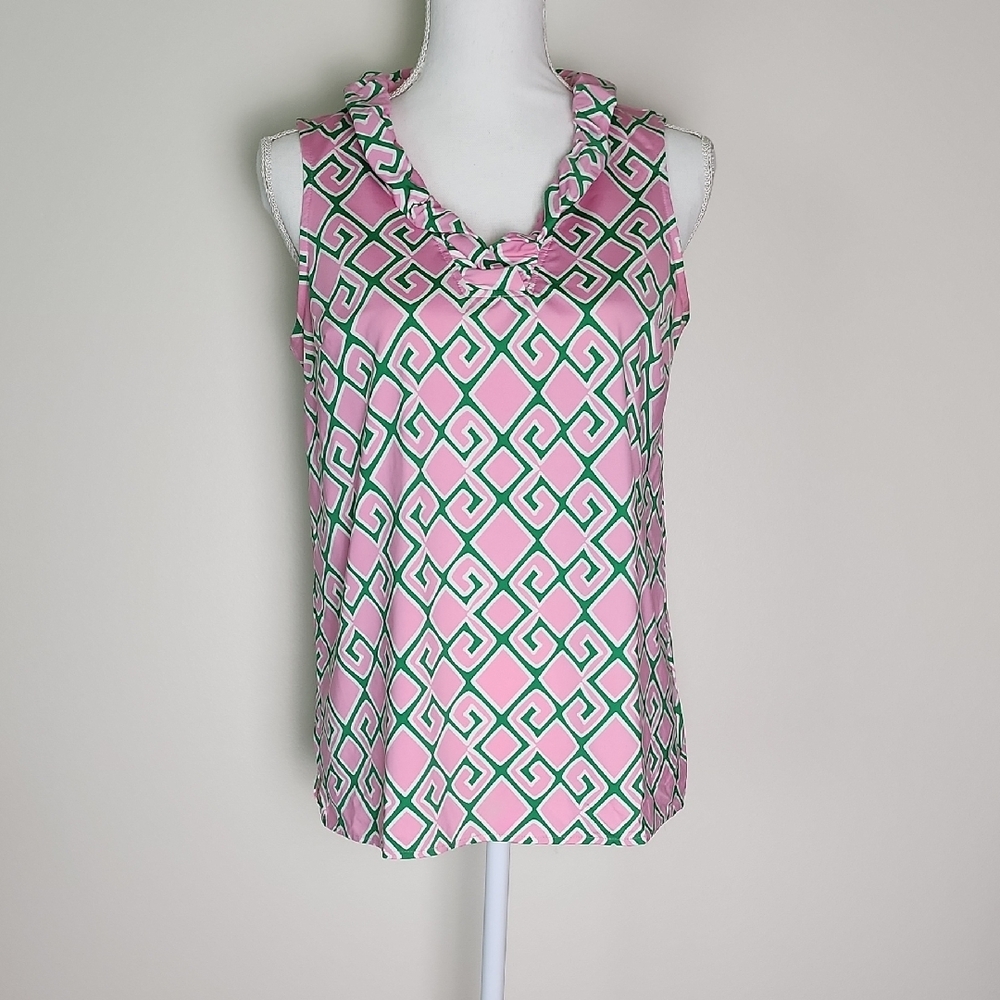 Chic Pink and Green Geometric Sleeveless Top